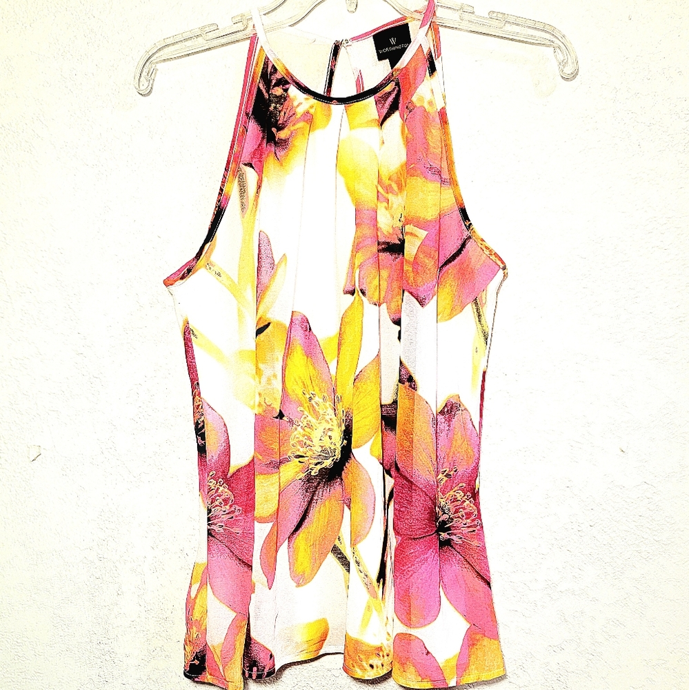 Worthington Floral Halter Tank Top in Yellow and Pink